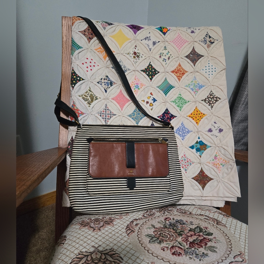 Fossil Striped Black and Brown Crossbody Bag
